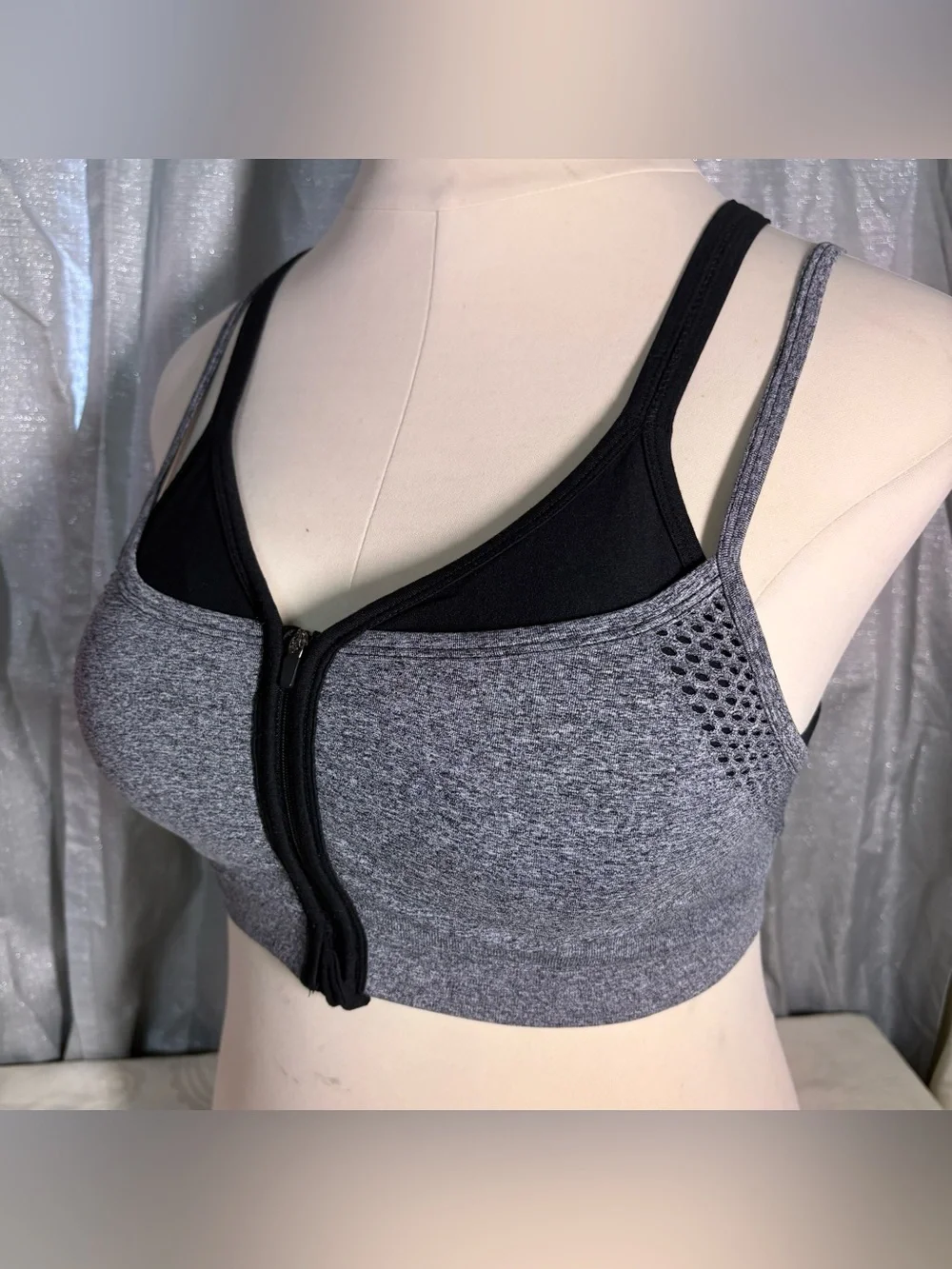 Athletic Works Gray and Black Front-Zip double layer  Sports Bra